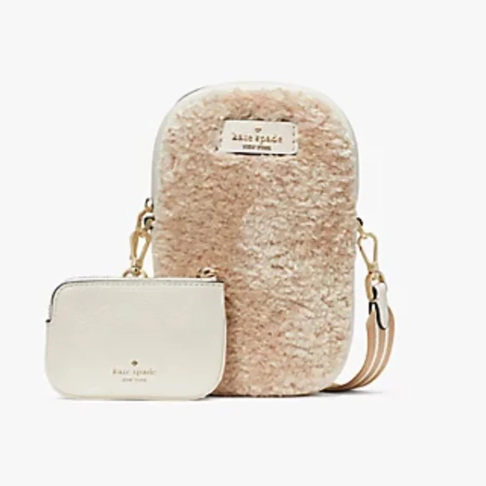 KATE SPADE ROSIE FAUX SHEARLING NORTH SOUTH ZIP PHONE CROSSBODY - Picture 1 of 17